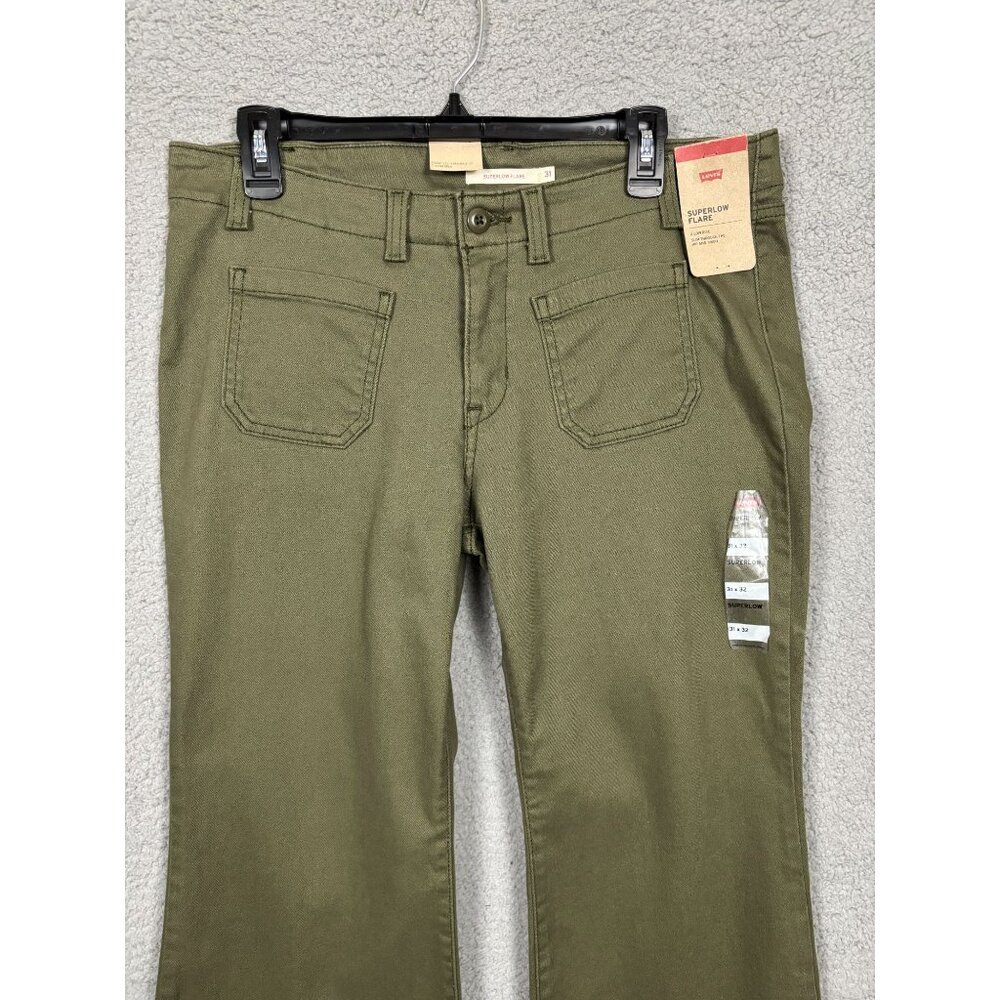 Levis Women's Olive Green Superlow Flare Pants Slim Fit Size 31X32 New With Tag' - Picture 2 of 8